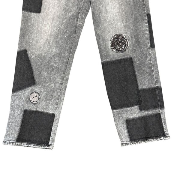 LOGO by Lori Goldstein Smiley World Womens 14 Patchwork Grey Wash Jeans Straight - Picture 5 of 16